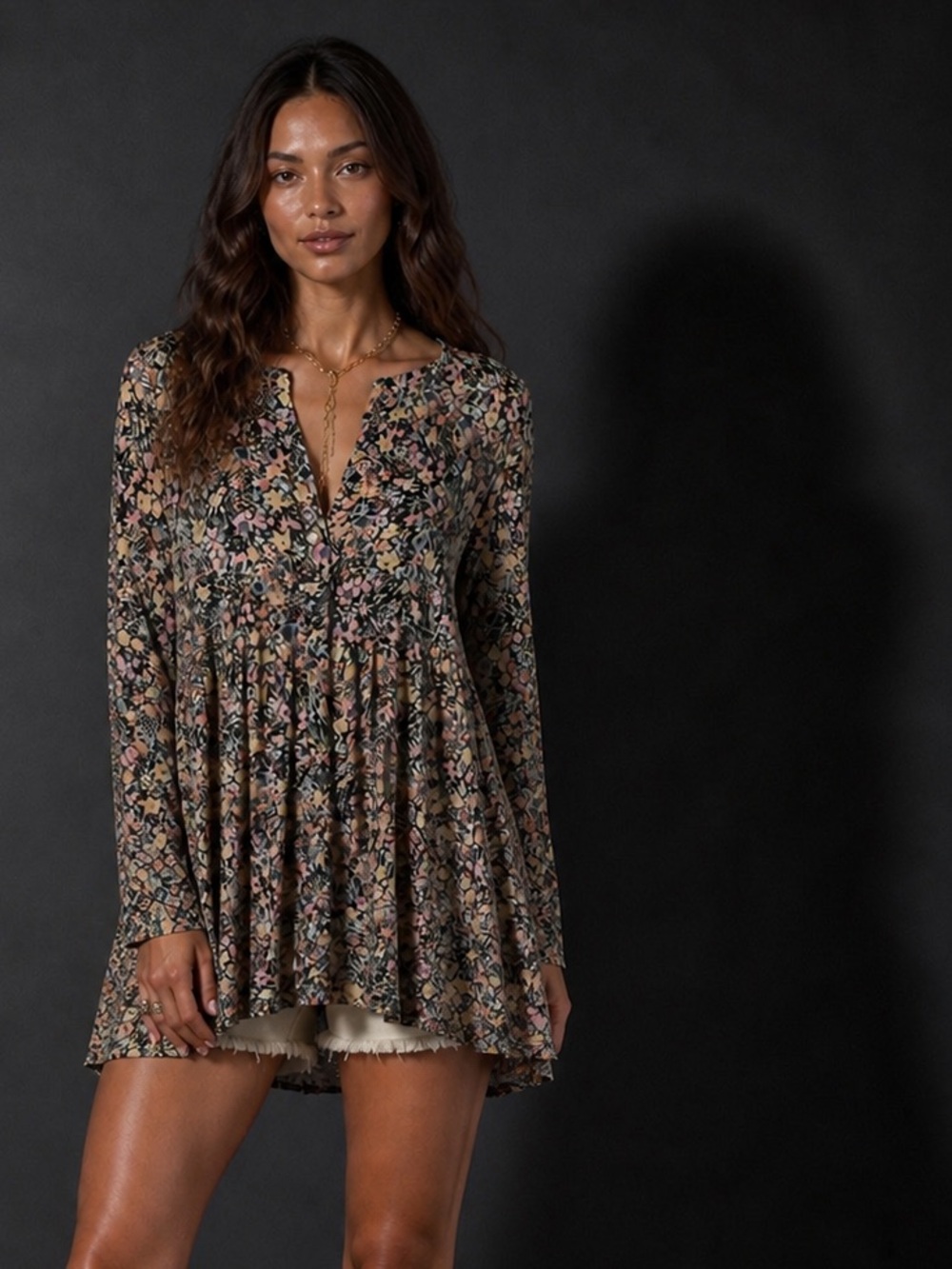 Zara Floral Boho Mini Dress Tiered Long Sleeve